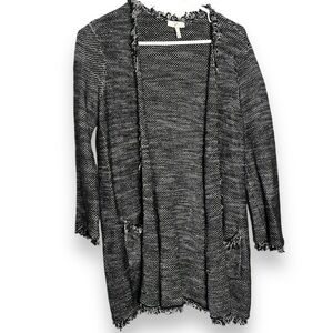 Joie Philisa Cardigan Size Small Boucle Open Front Black White Sweater Jacket